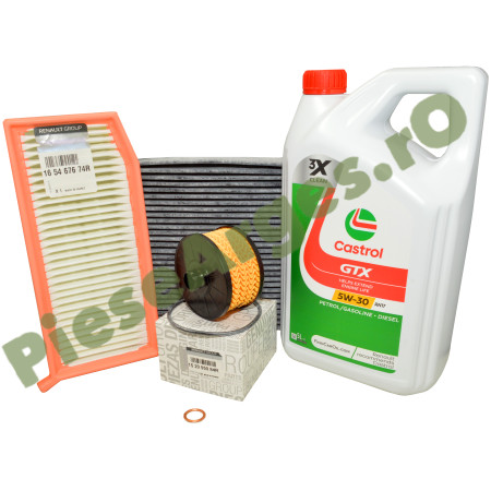 Pachet Revizie Motor 0.9TCe, LOGAN 2, SANDERO 2, (Fara GPL), Filtre Renault Si Castrol RN17 Carbon