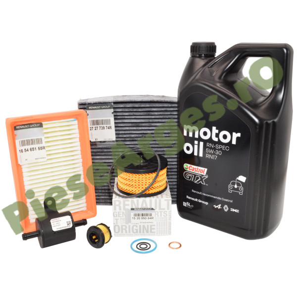 Pachet Revizie DUSTER 3 1.0TCe ECO G-100, Ulei Renault GTX 5W30 RN17 + Filtre Originale Renault, Habitaclu Cu Carbon Activ Pachet Revizie DUSTER 3 1.0TCe ECO G-100, Ulei Renault GTX 5W30 RN17 + Filtre Originale Renault, Habitaclu Cu Carbon Activ