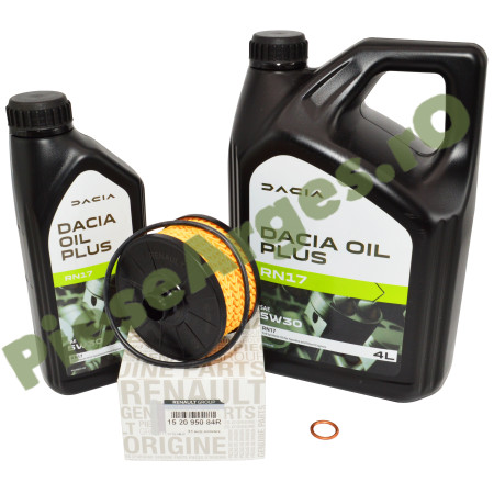 Pachet „PRIMA REVIZIE” 1.0 TCe / ECO-G LOGAN 3, SANDERO 3, DUSTER 2, JOGGER, Ulei Dacia Oil Plus 5W30 RN17 + Filtru Ulei Renault