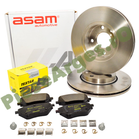 Pachet Plăcuțe TEXTAR 2618801 + Discuri Frână ASAM 55751 LOGAN 3, SANDERO 3, JOGGER