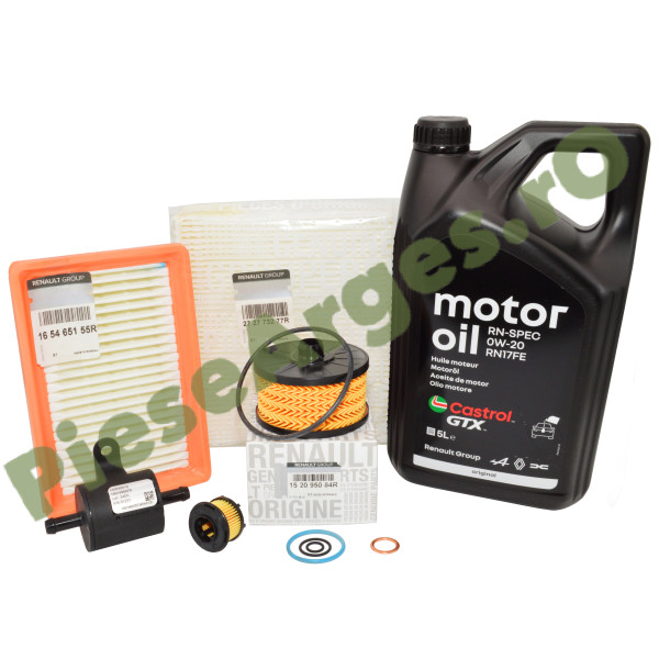 Pachet Revizie Complet DUSTER 3 1.0 TCe ECO G-100, (2024+) Ulei Renault GTX 0W20 RN17FE + Filtre Originale Renault